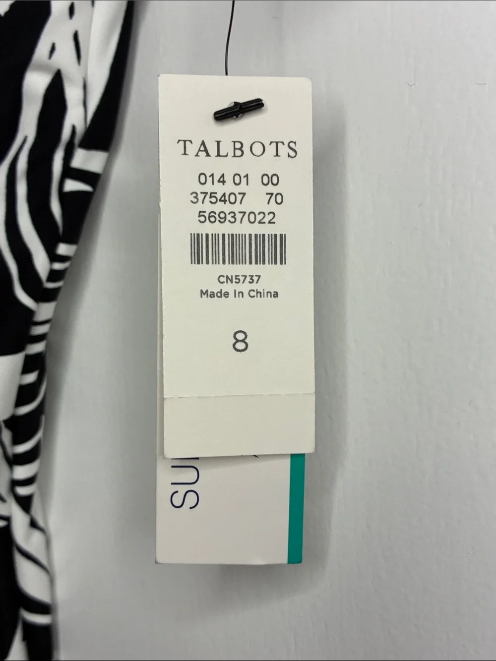 NWT Talbots Black & White Tropical Leaf Short-Sleeve One-Piece